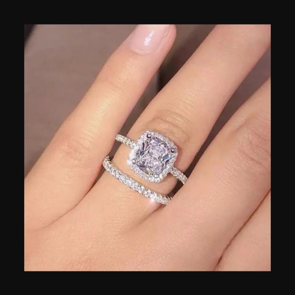 2 Pcs/set Elegant Women Fashion Wedding Jewelry Ring Set, Size 8